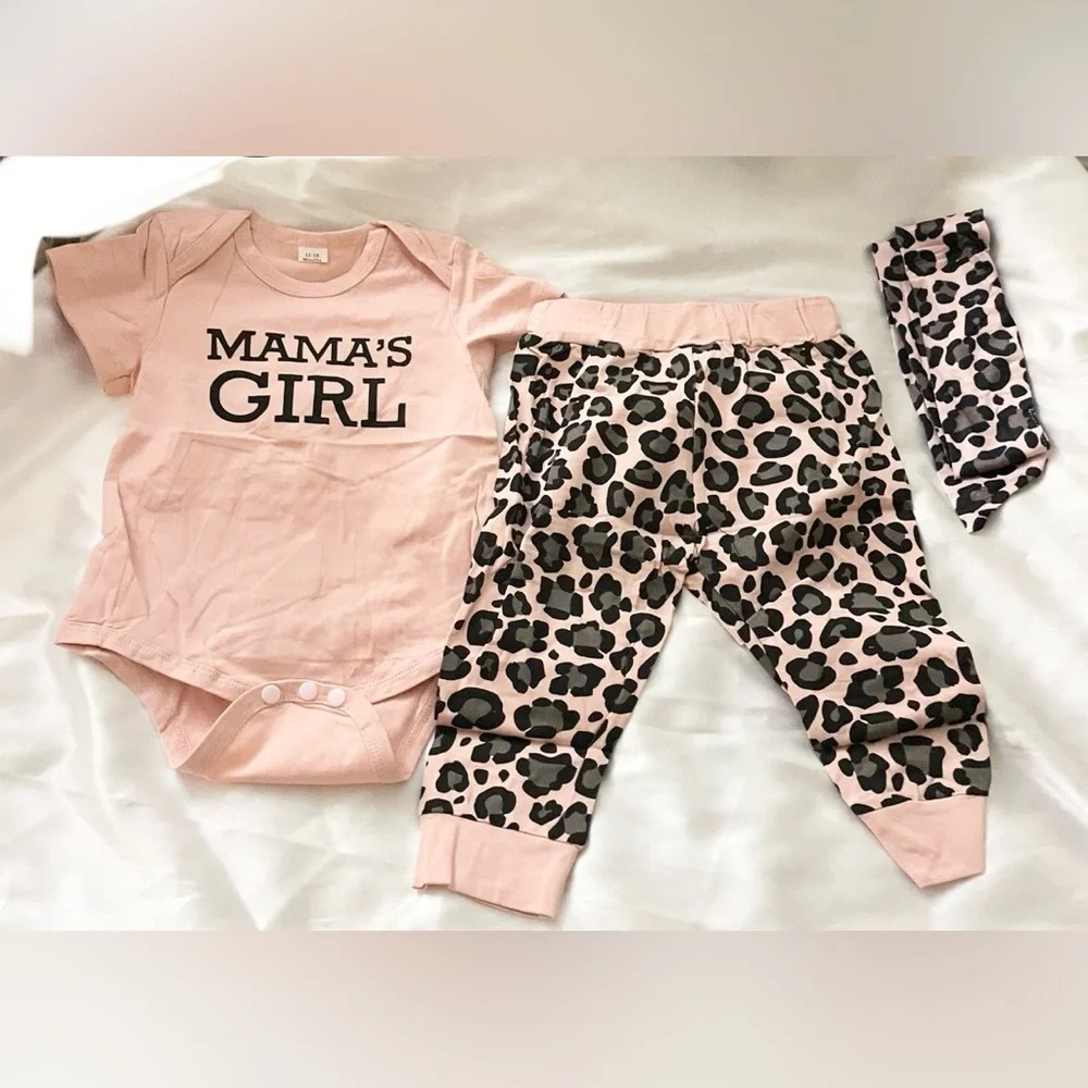 Sz 6-12  3pc Infant Baby Girls Clothes Mommy Sayings Outfit Set Summer Bodysuit